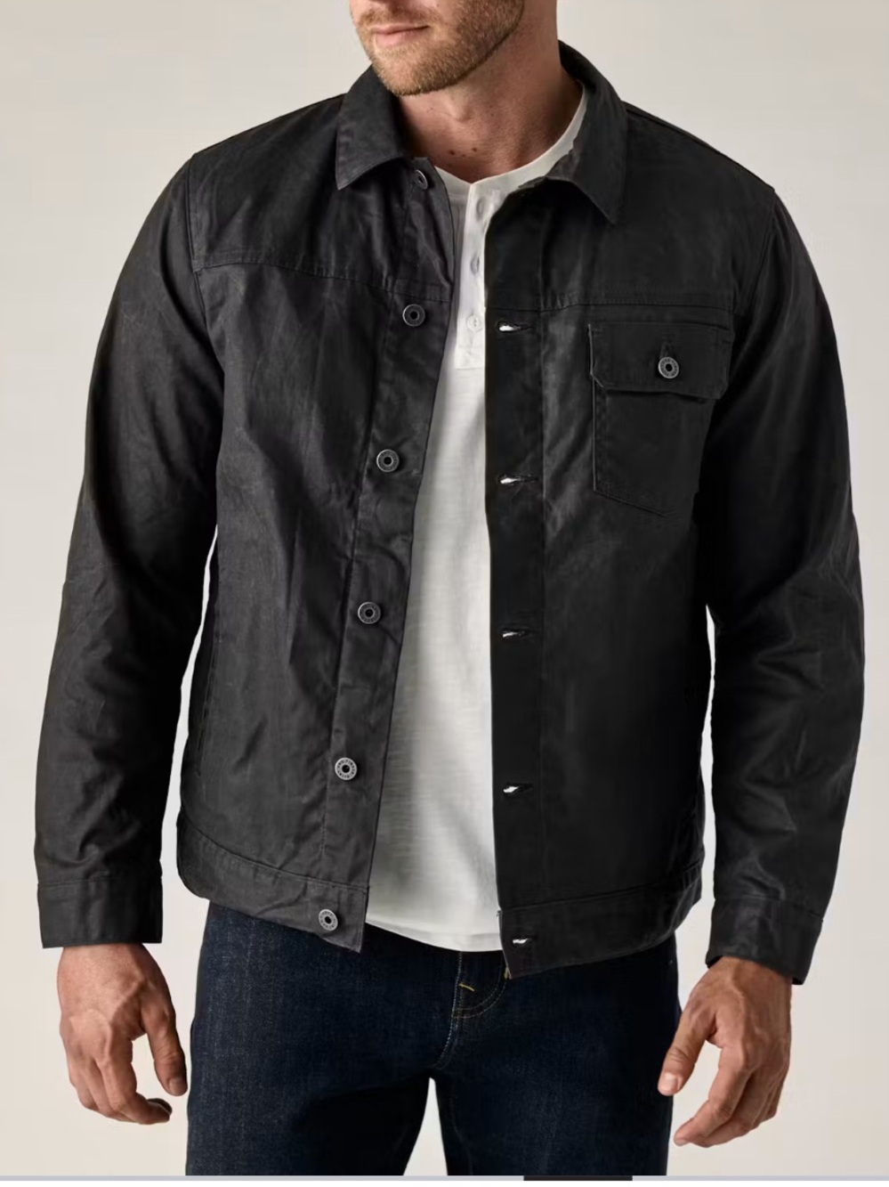 Flint and Tinder Huckberry Flannel-lined Waxed Trucker Jacket, Coal Large